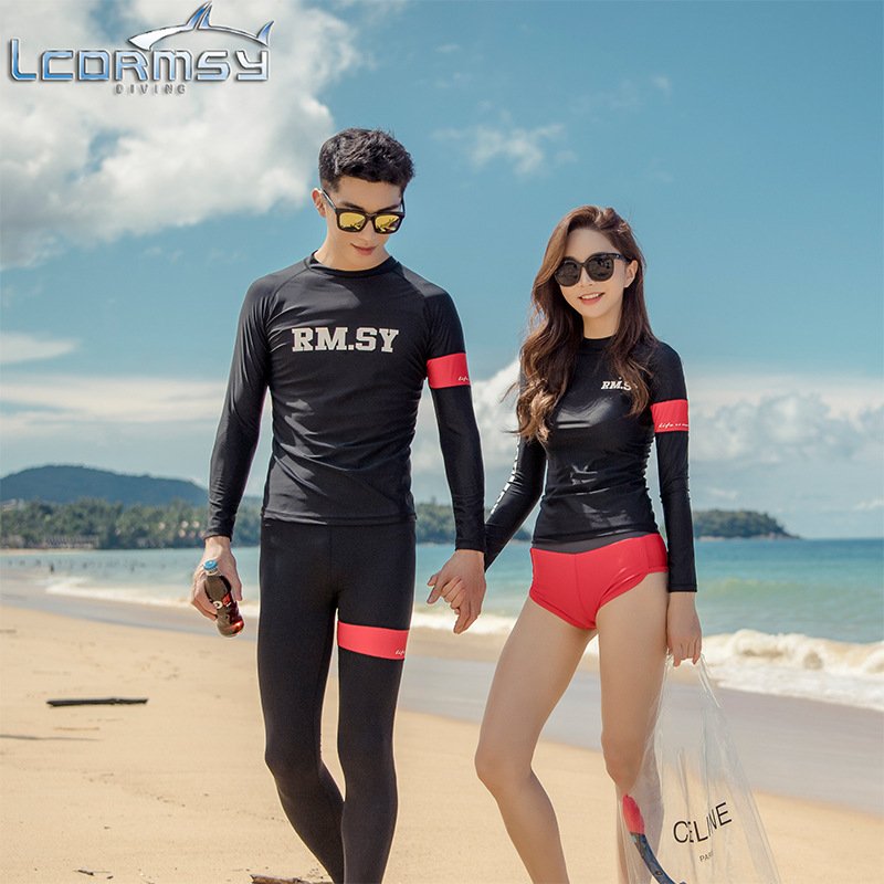 Divesuit girl with long-sleeved, sunproof, dry surfing, jellyfish suit, hot spring beach swimsuit