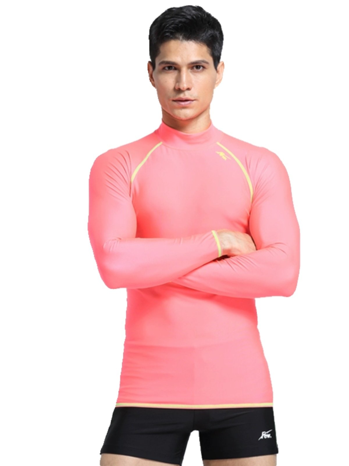 Men with sunscreen bathing suits, jellyfish surfer coach, long-sleeve sunscreen
