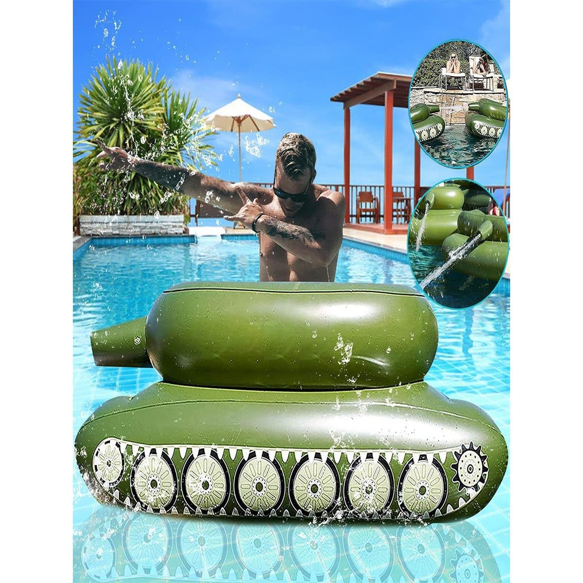 Water-inflated tank water-jet swimming ring with a water gun, children's adult toy surfing on adult boys
