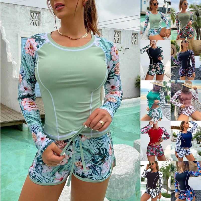 2024 new European-American surfing suit, long-sleeve-proof-diving suit, flat-angled swimsuit