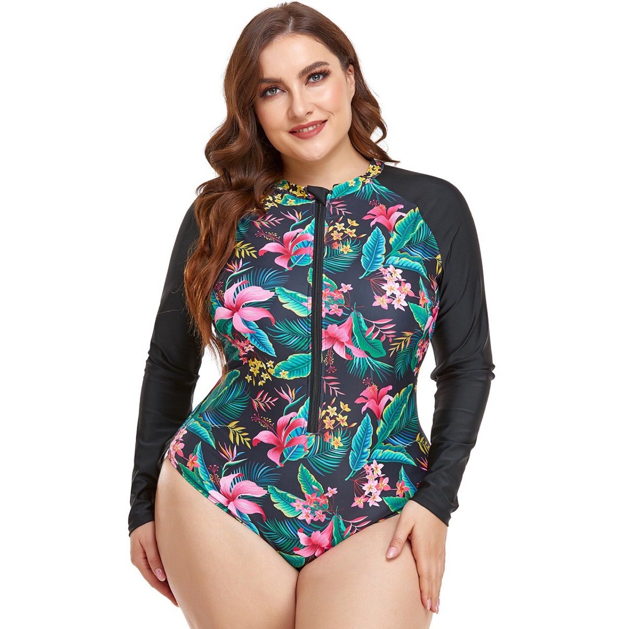 2022, new U.S.-sized, long-sleeved lady swimsuit, round-collar-laced graft