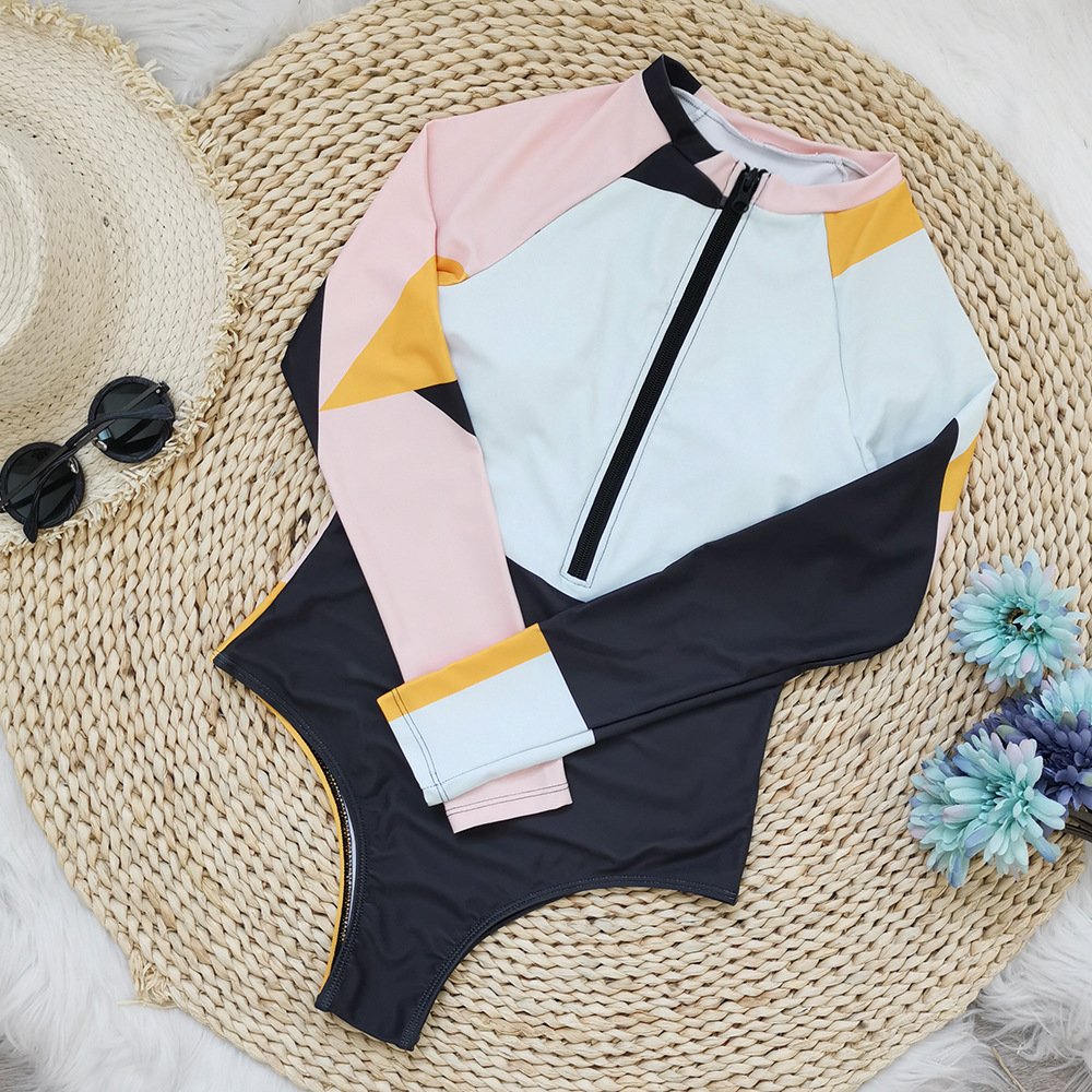 2024 new long-sleeve swimsuit girl, a multi-coloured zipper and zipper for the U.S.-American Foreign Trade Surf