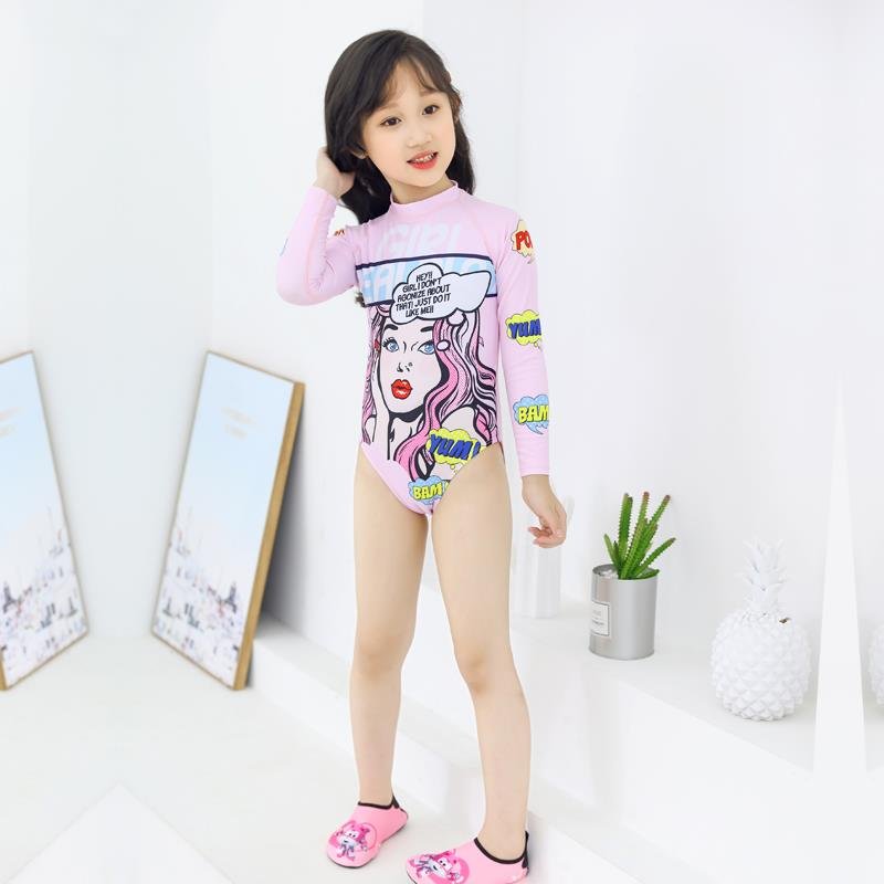 Children's Diving Utility Combine Long-Sleeve Surrounding Korea's little girl cartoons for the sun spring swimsuit
