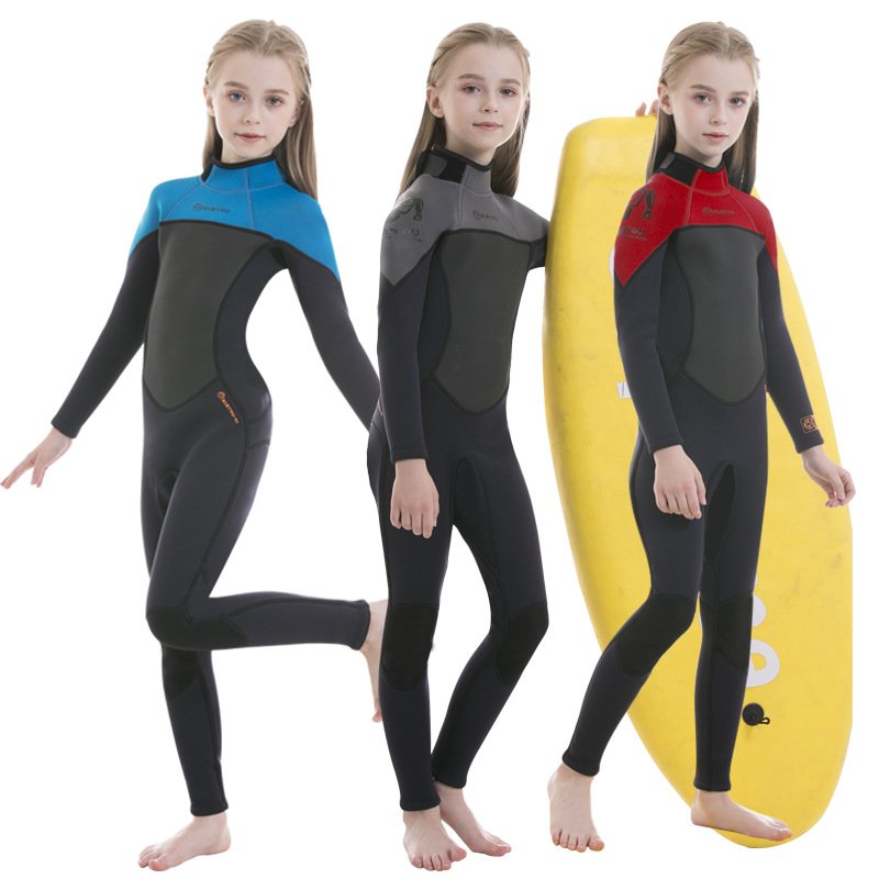 KLEYOU submersible 2.5mm girls and boys bathing suit warmer long-sleeved cuffs for sun-swipe-surveillance