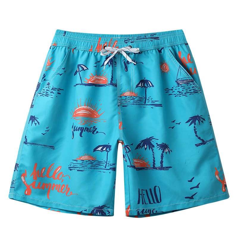 The summer beach's vacation, the couple's bathing suit, the spare shorts
