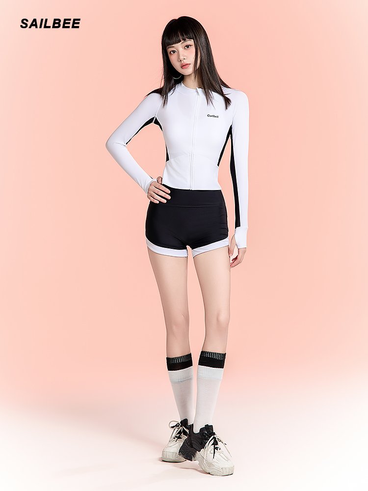 The sunscreen bathing suit girl, a skinny scrawl diver, a long-sleeved sweatsuit, a spa bathing suit