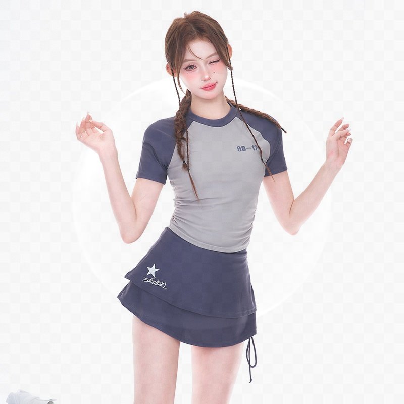 Conservative sports troupe, 3-piece bathing suit for a girl with a wet bathing class