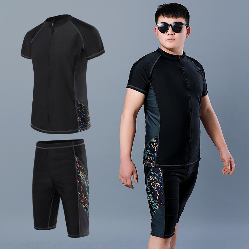 Swimsuit man, 2020 new five-minute swimsuit, long-sleeve bathing suit with hot spring bathing suit, beach pants suit