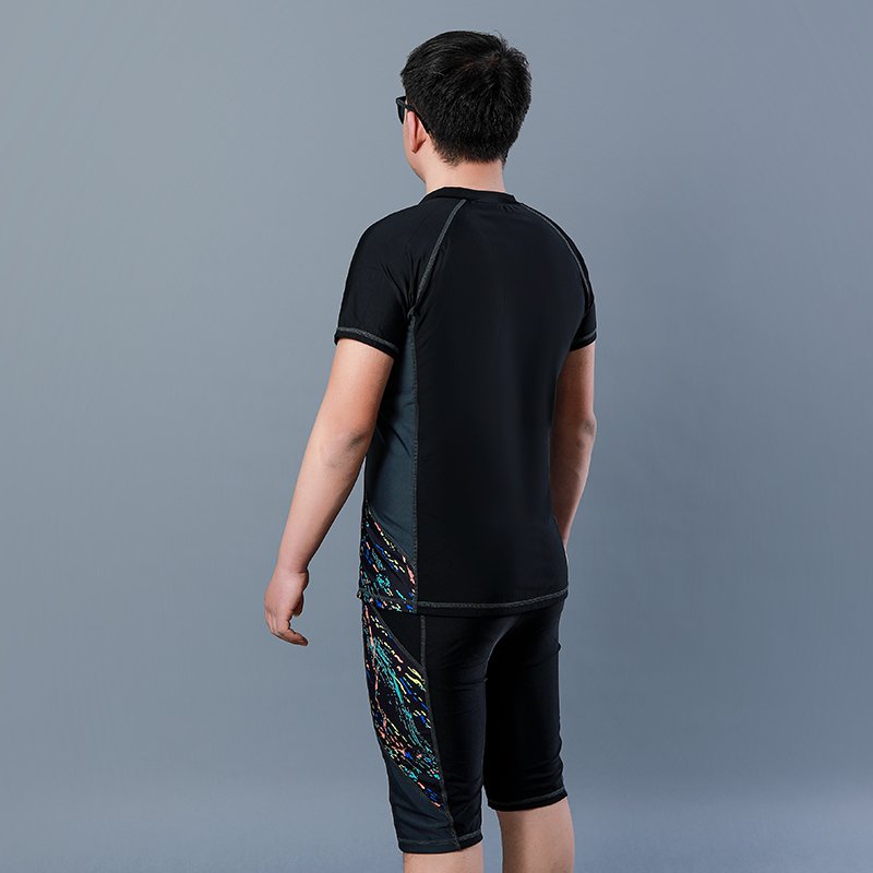 Swimsuit man, 2020 new five-minute swimsuit, long-sleeve bathing suit with hot spring bathing suit, beach pants suit