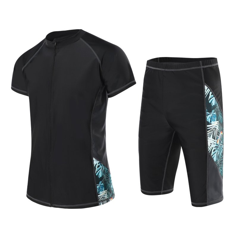 Swimsuit man, 2020 new five-minute swimsuit, long-sleeve bathing suit with hot spring bathing suit, beach pants suit