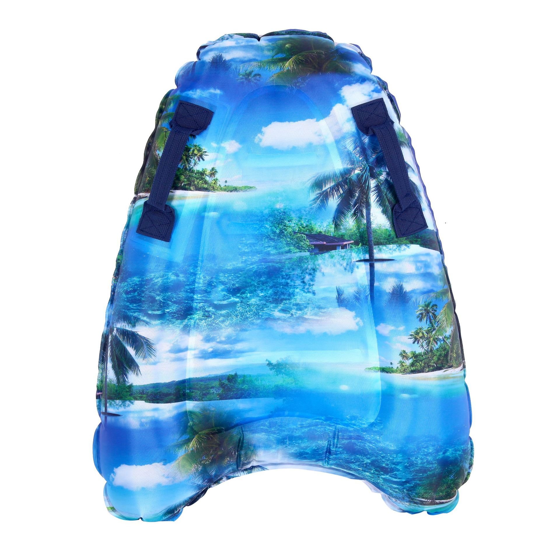 Scrambled kids with inflatable surfboards, kids with swimboards, and kids with swimboards