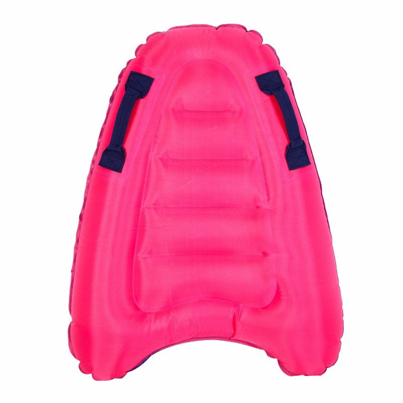 Scrambled kids with inflatable surfboards, kids with swimboards, and kids with swimboards