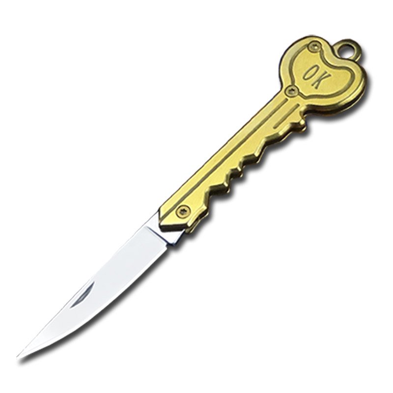 A key knife with a portable knife for protection, folding a knife and a rusty steel fruit knife for camping