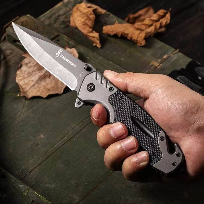 A multi-purpose exterior camper with a folding knife