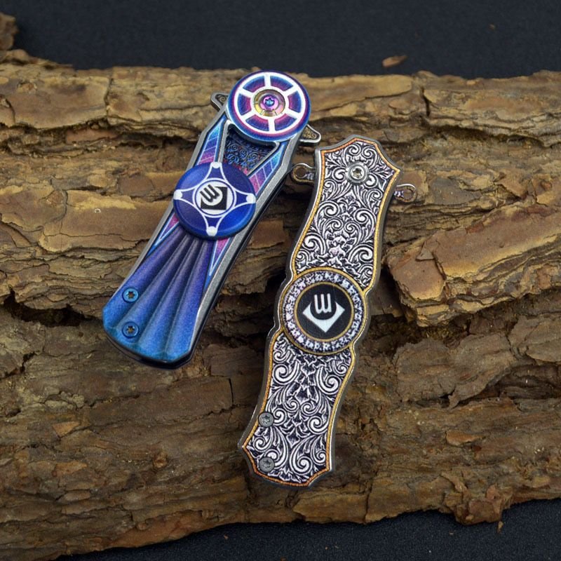 An outdoor folding knife pointed to a multi-purpose mini-cleaver camper with a high-heavy fruit knife