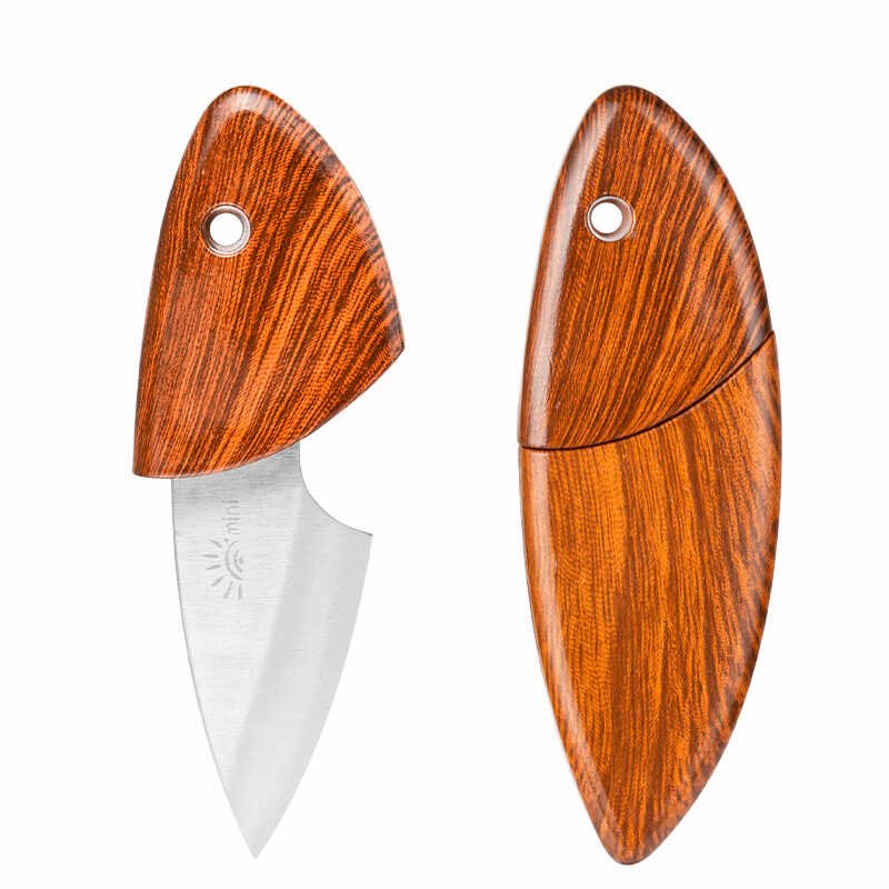 An outdoor porpoise knife with a corrugated handband with a small pyreded steel knife, and a stainless fruit knife