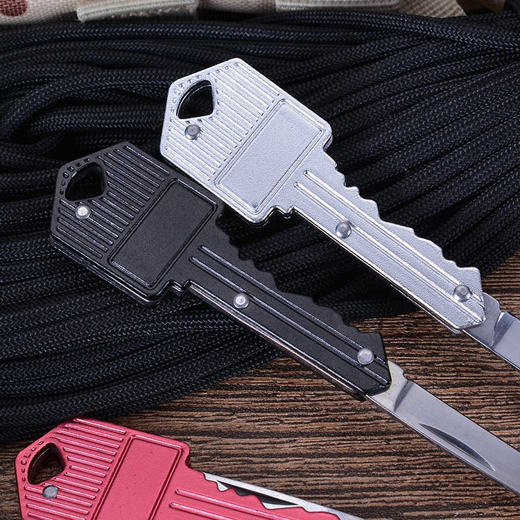 Portable key knife for exterior protection and a folding knife for travel with a stainless steel fruit knife