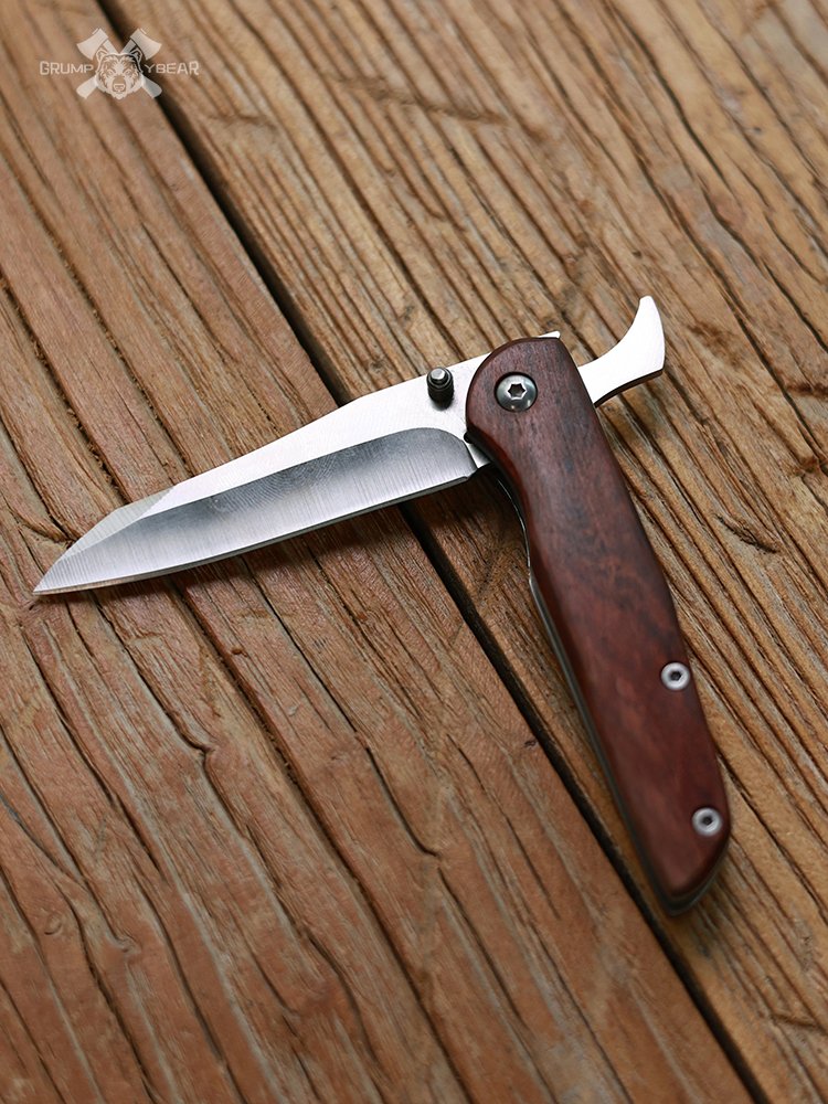 G&B WOOD HANDLE FOLDING FRUIT KNIFE OUTSIDE OF THE HOUSE WITH STAINLESS STEEL FOR A PICNIC