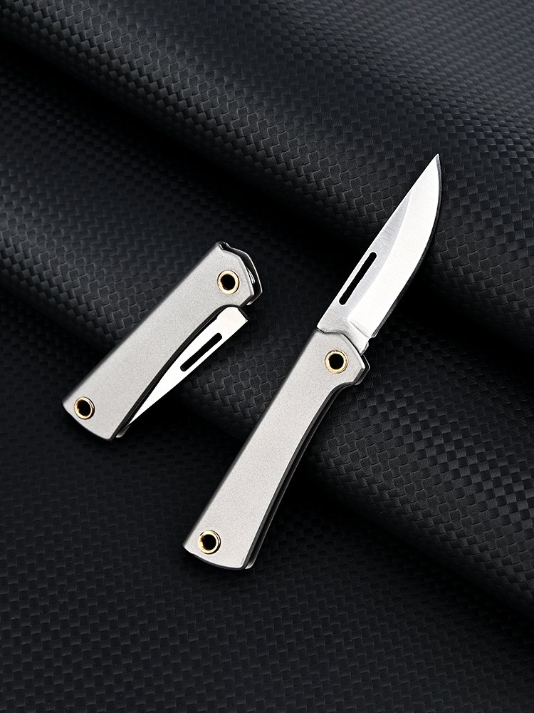 The titanium cleaver car keys to the folding knife, and the fruit knife to the camp outside