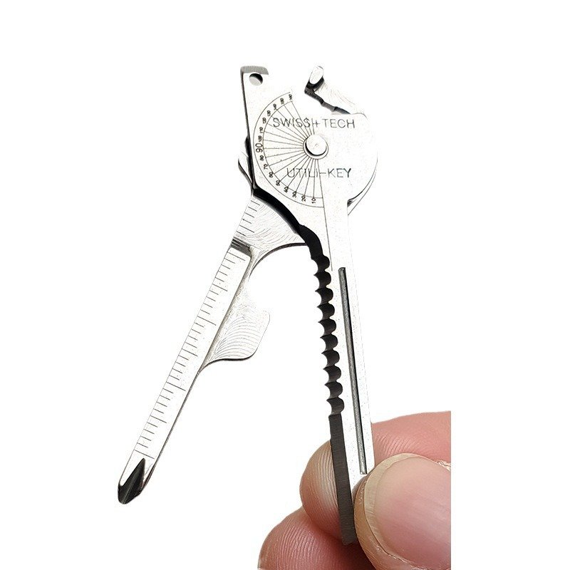 An outdoor multi-purpose tool combination with a key-slice opener with a mini-slice opener