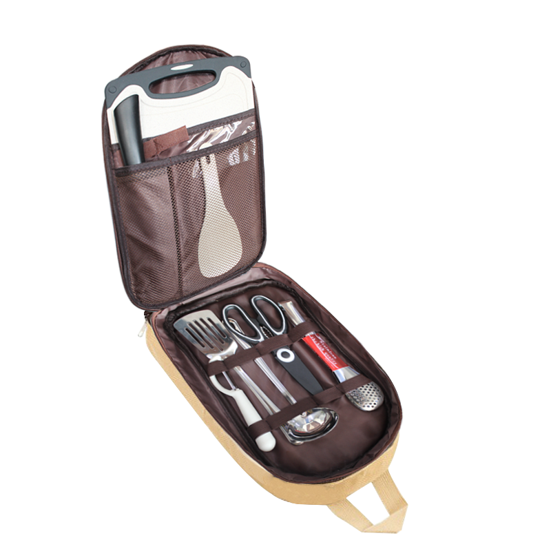 Camping equipment for camping with stainless steel on a cutter and a dishboard cooker