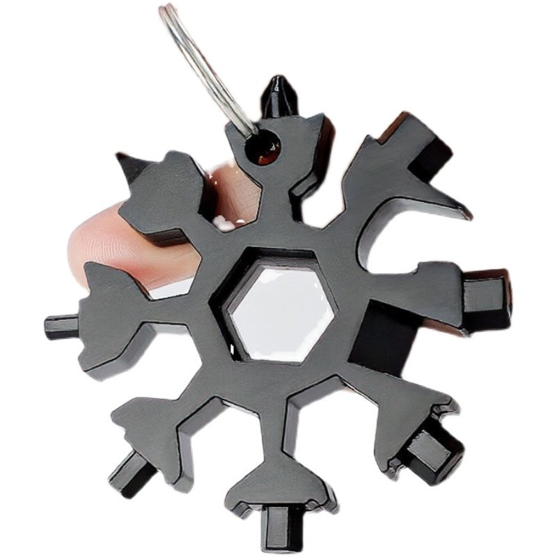 The multi-purpose snowflake off-the-door combination tool carries a small starter, eight-point alloy