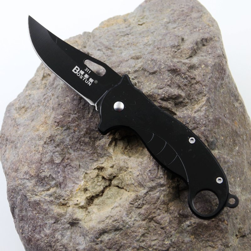 Boston 311 folding knives, single stainless steel blades, key buttons, camping knives