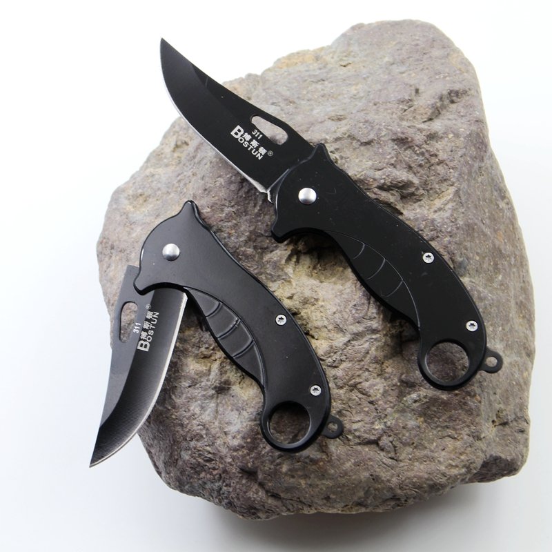 Boston 311 folding knives, single stainless steel blades, key buttons, camping knives