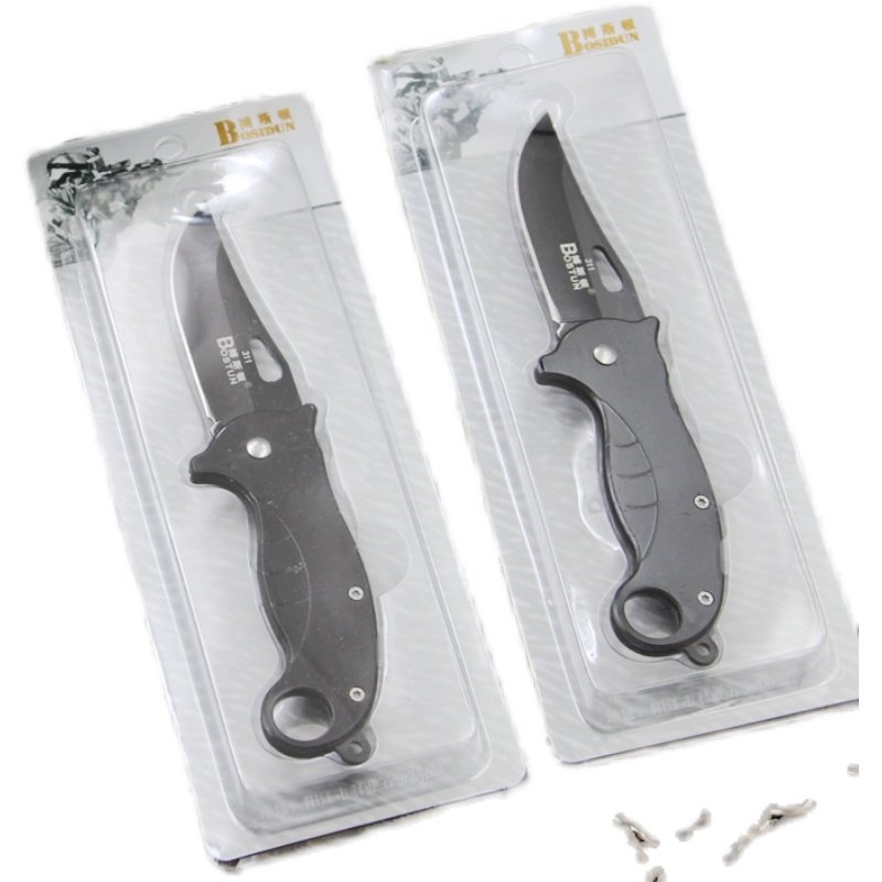 Boston 311 folding knives, single stainless steel blades, key buttons, camping knives