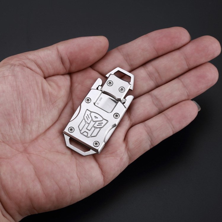 Mini Sniper's outdoor multi-purpose hand-held folder with a key button to unload the delivery emergency knife