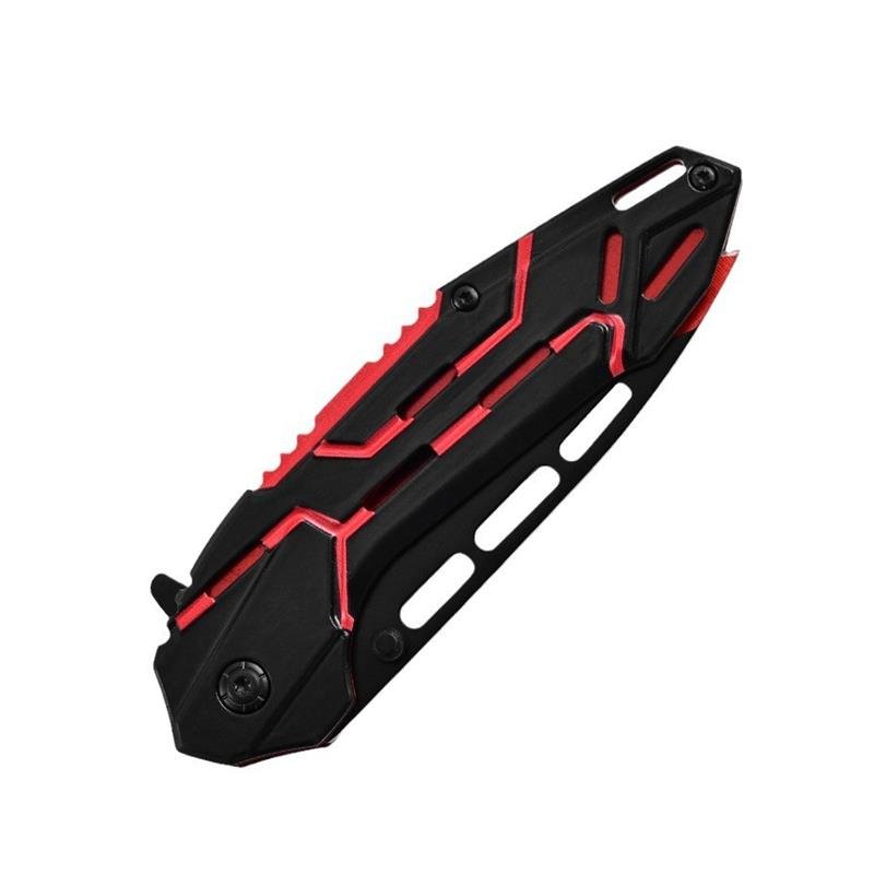 A Swiss military knife camping outside the house with a multi-purpose, folding knife