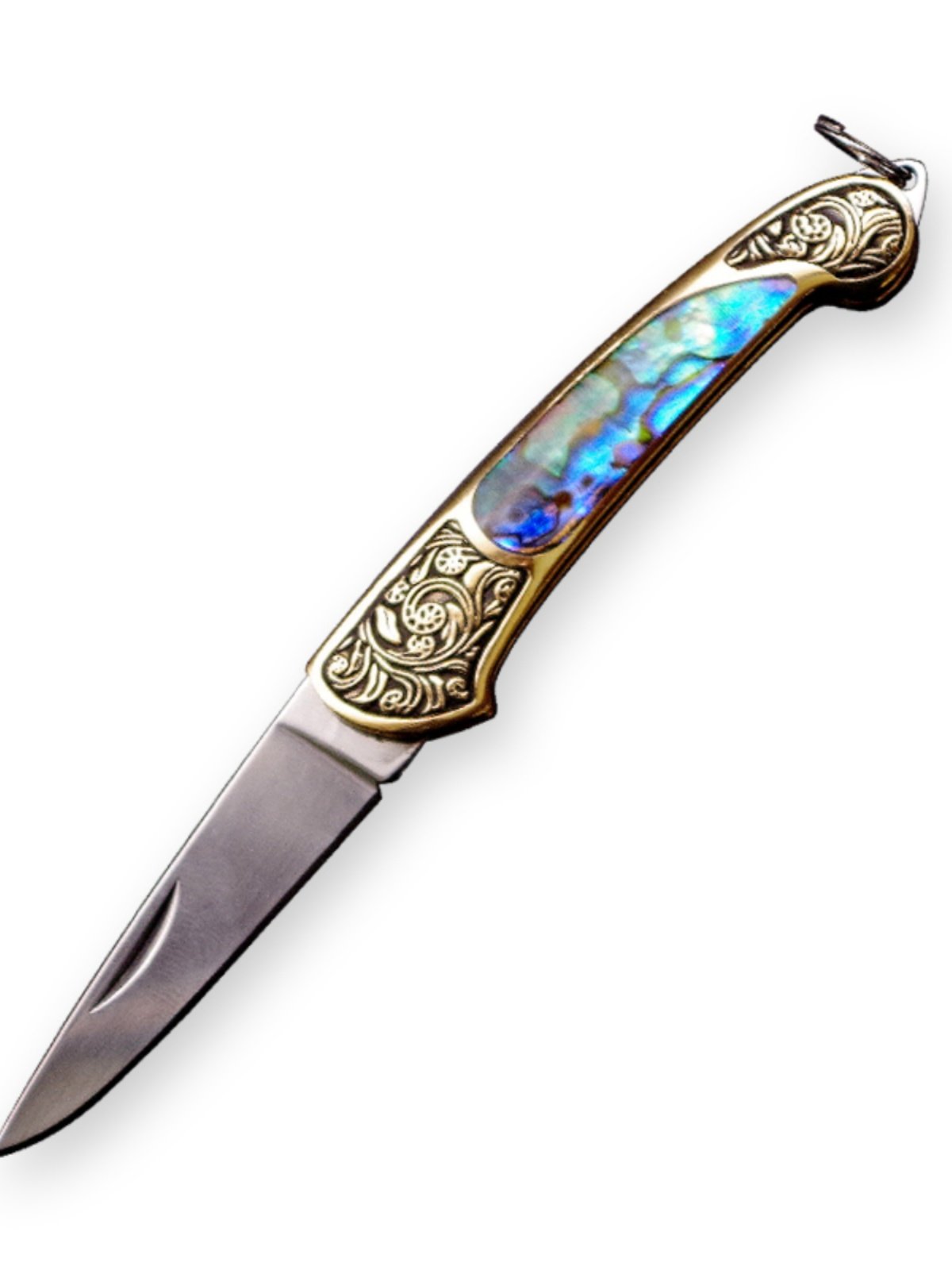 Damascus's mini-save outside, sharp defensive knife with a fruit knife and a brass shell key button