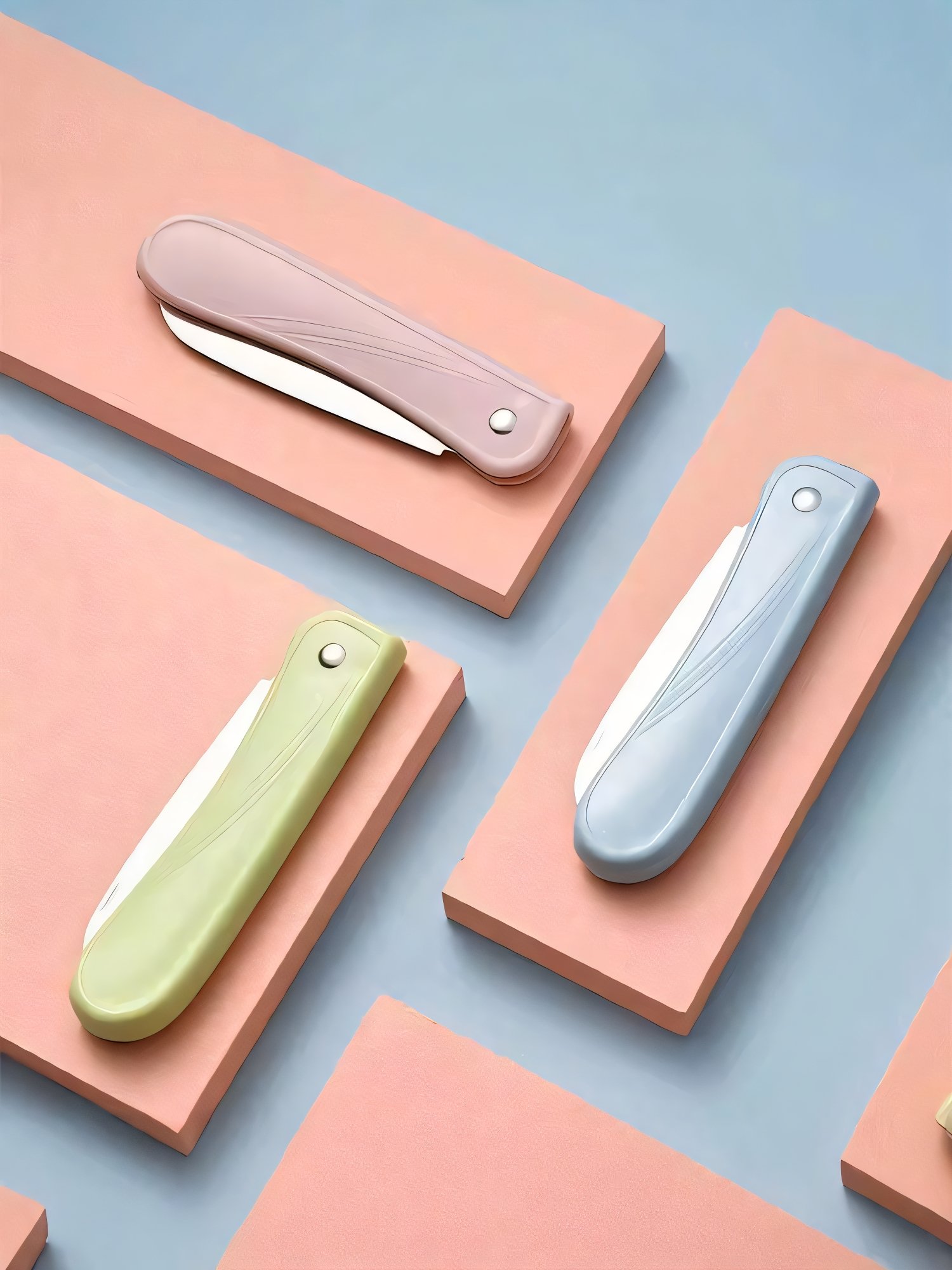 Stainless steel folds fruit cutter, with a mini-fruit cutter and a multi-purpose peeler
