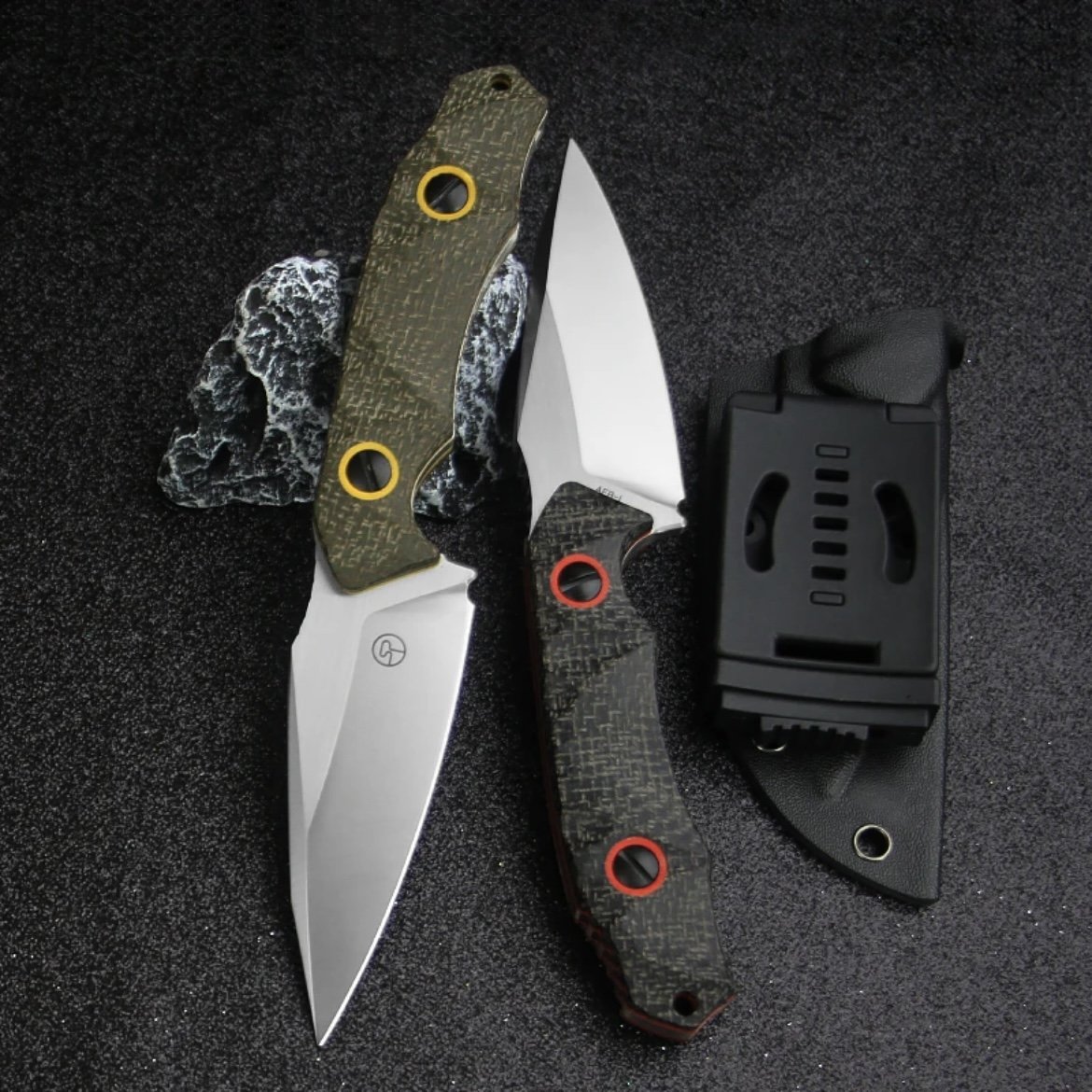 An outdoor knife and a field excursor with a sharp knife to survive outside the house