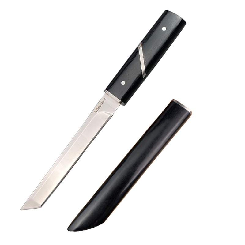 The camper eats a meat knife, a steak knife, and he eats a hand with a meat knife and a fruit knife