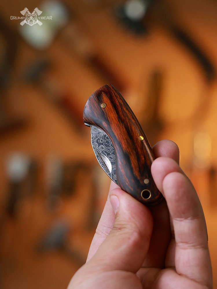 G&B WOOD HANDLE FOLDING FRUIT KNIFE OUTSIDE OF THE HOUSE WITH STAINLESS STEEL FOR A PICNIC