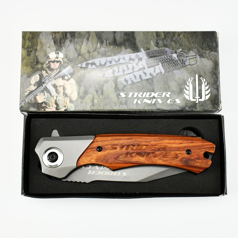 440C LARGE OPEN-AIR FOLDING KNIFE CAMPING, MULTI-PURPOSE SLASHER, FIELD SURVIVAL KNIFE, RETROSPECT WOOD HANDLE