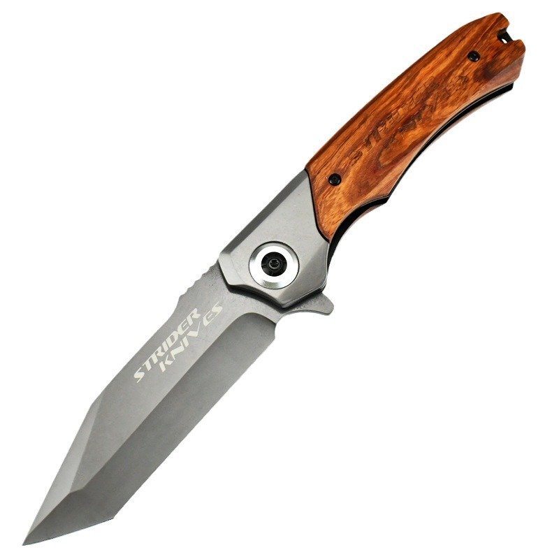 440C LARGE OPEN-AIR FOLDING KNIFE CAMPING, MULTI-PURPOSE SLASHER, FIELD SURVIVAL KNIFE, RETROSPECT WOOD HANDLE