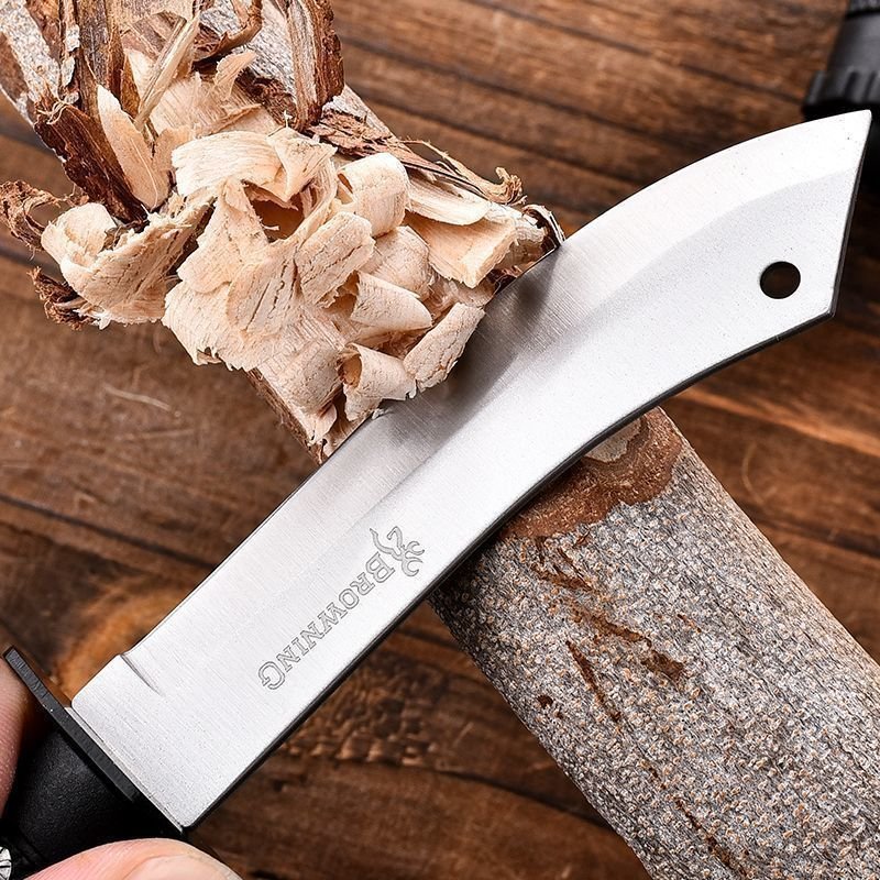 An outdoor multipurpose camper with a small knife to protect himself with a field fruit knife and a fish knife to protect him