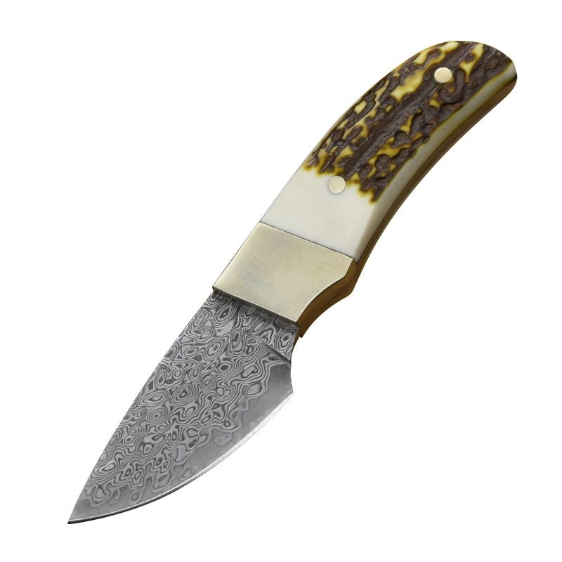 The mini-stabbing of the Damascus steel field rescue camp with a high-strength life knife