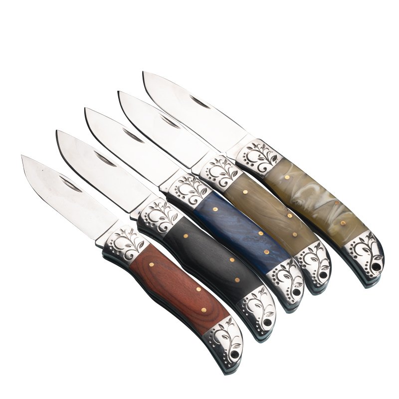 Wood handler's exterior folding knife, multi-purpose pocket knife, camping for life, hand-held field defence knife
