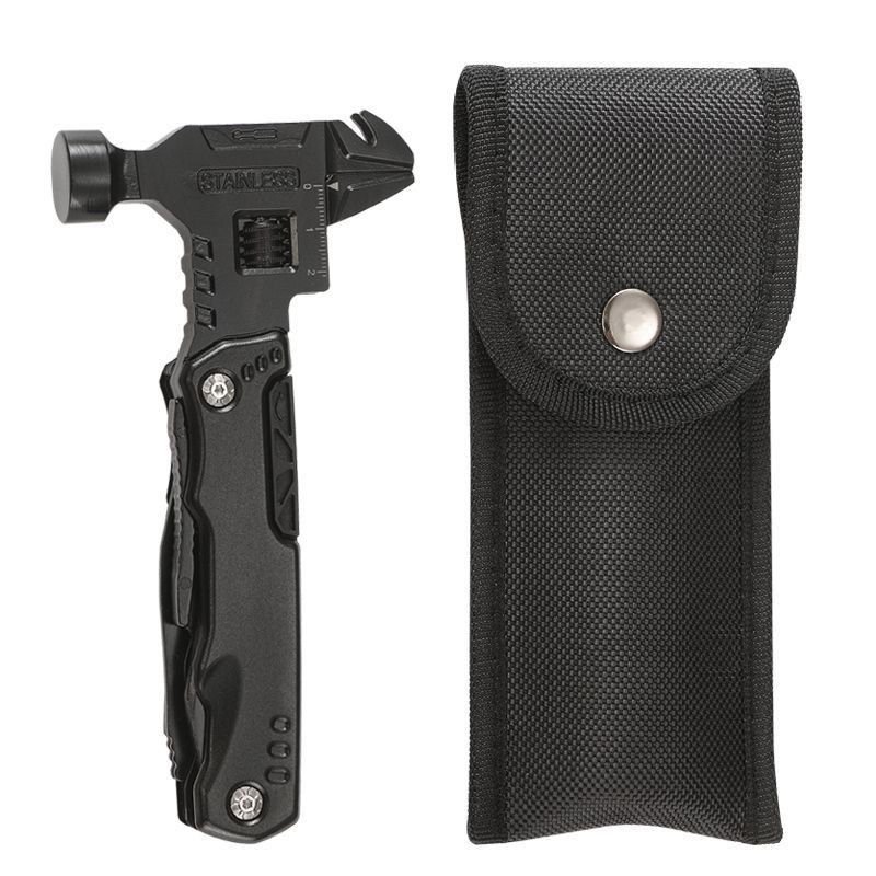 An outdoor multi-purpose wrench hammer plier with a defensive knife and a field camper and window breaker