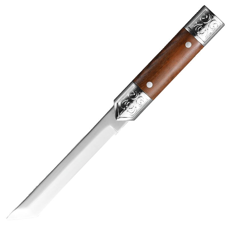 The high-heavy fruit knife in the outdoors, the hand with the meat knife and the family with a one-size-fits-all knife for the field