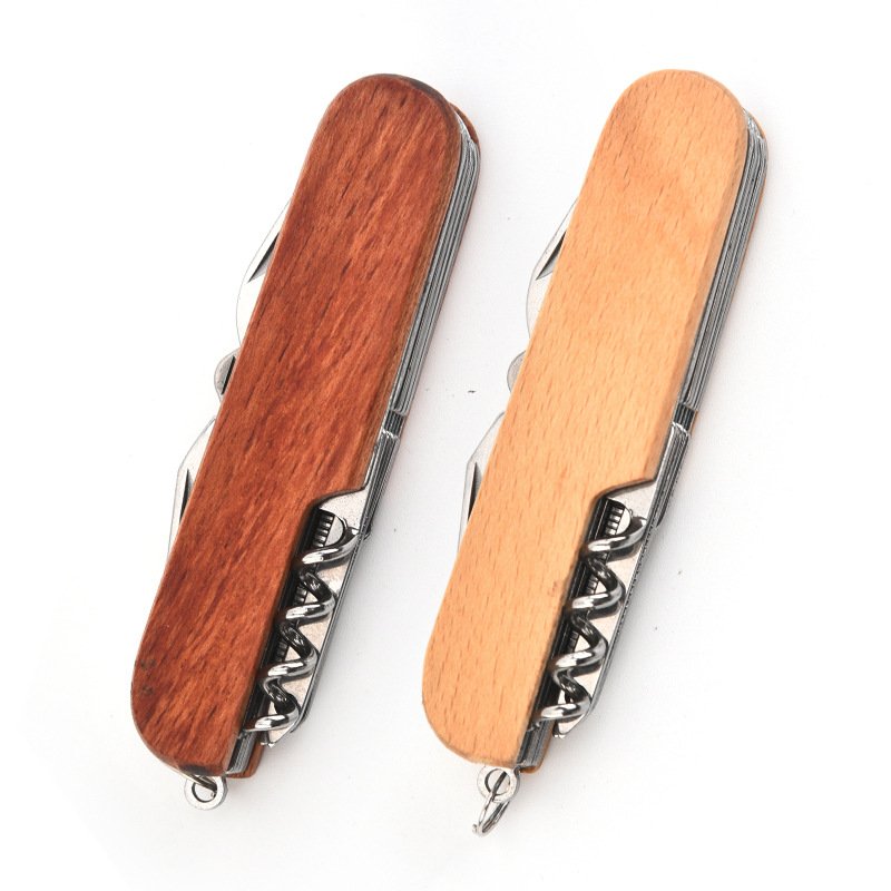 Multipurpose knife tools, folding of exterior knife, multifunctional wooden handle knife, camping tool