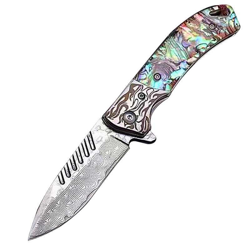 Damascus steel folding knife with a sharp knife and a fielding knife with a knife
