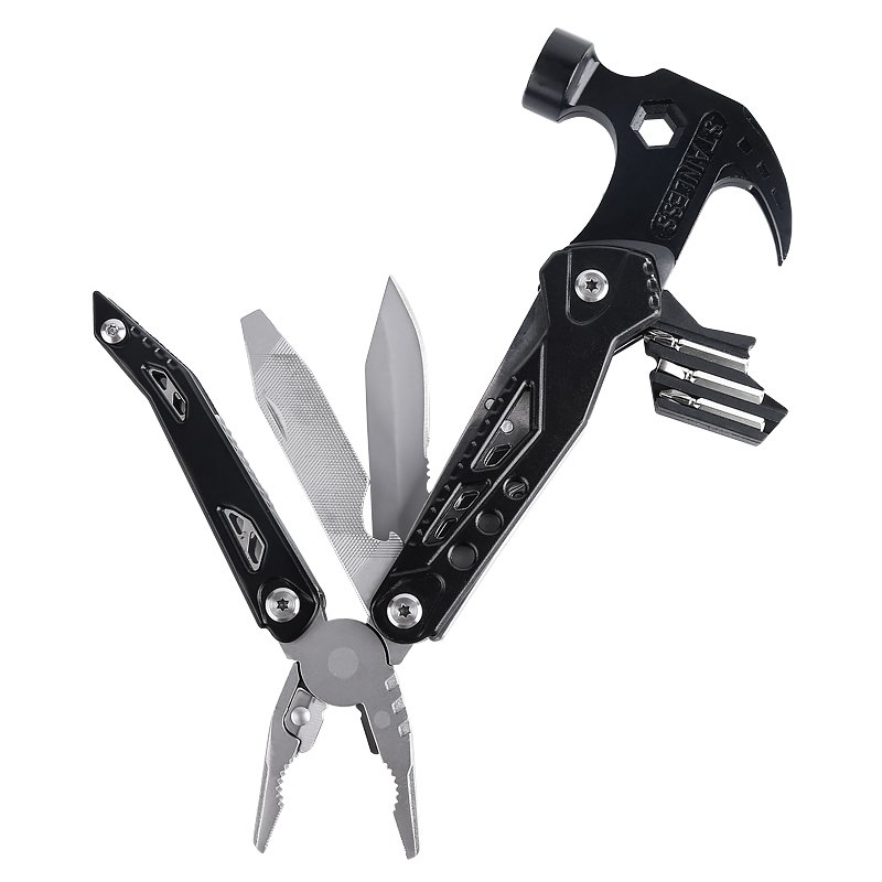 An outdoor multifunctional combination of knives and scissors and a camp camp camp camp tent with a hammer and nail