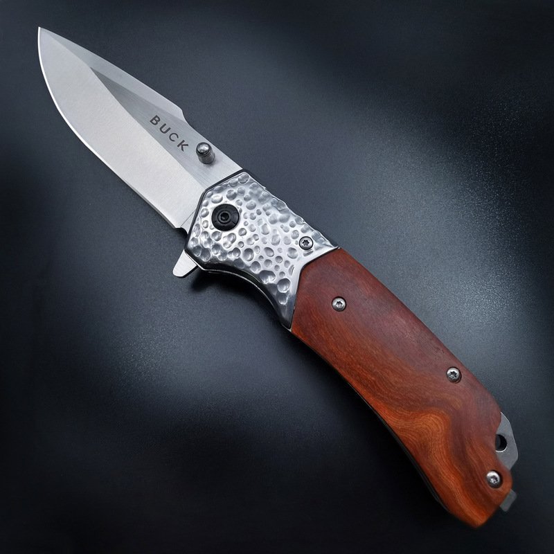 Buck outdoor camping knife, high-end redwood handle, high-heavy steel head, fruit knife