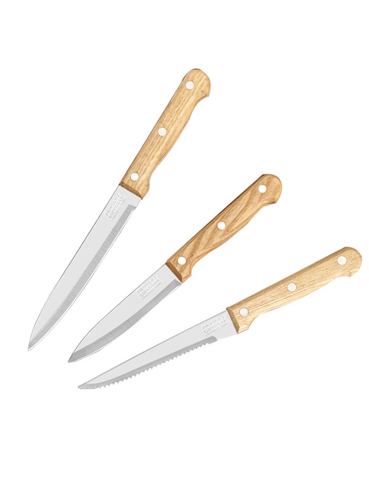 A family with a multi-purpose hand with a meat knife and a razor with a sharpened barbeque