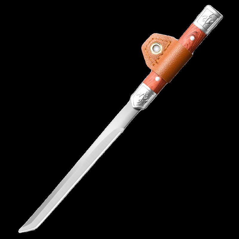 The family of high-intensity fruit knives in the open eats a meat knife with their hands when they use one-size-fits-all