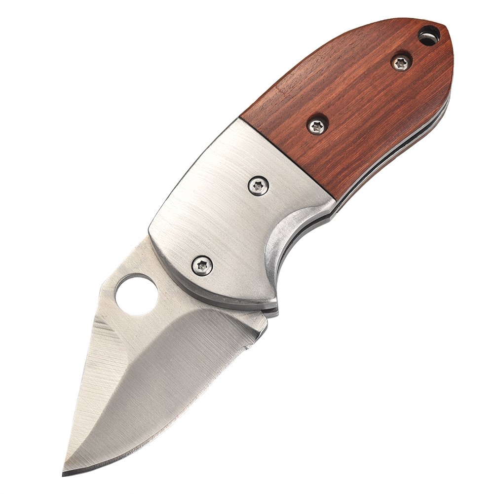 A small, fat knife outside, a small, camping knife with a multifunctional folding knife, and a fruit knife to open a delivery knife